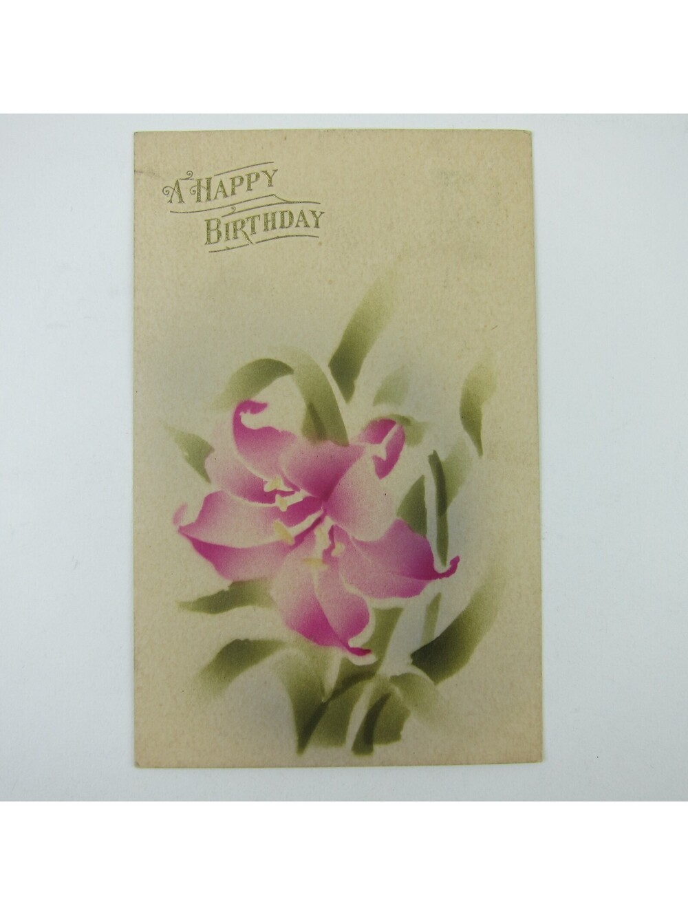 Postcard Happy Birthday Greeting Pink Hibiscus Flower Painted Antique 1910